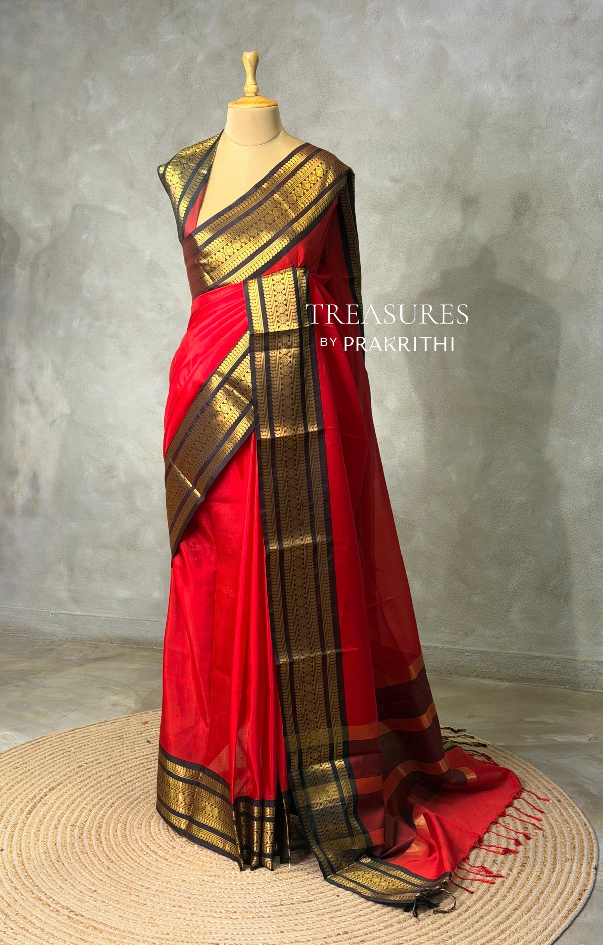 Red and Black Banarasi silk saree -PRKK44