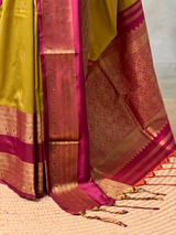 Greenish Yellow and deep purple silk saree -BSP28D