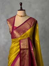 Greenish Yellow and deep purple silk saree -BSP28D