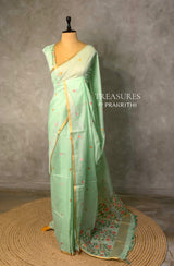Aqua Chanderi silk cotton Jamdani woven saree- PBRJ30