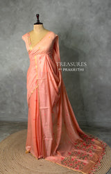 Peach Chanderi silk cotton Jamdani woven saree- PBRJ26