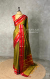 Olive Green and Red Semi banarasi silksaree -PFAZ12D