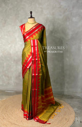 Olive Green and Red Semi banarasi silksaree -PFAZ12D