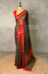 Black and Red chanderi cotton silk saree -PFAZ18B