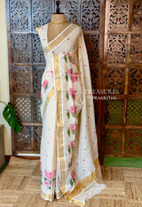 Off white soft semi linen saree -PONAM26N6