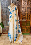 Off white soft semi linen saree -PONAM26N5