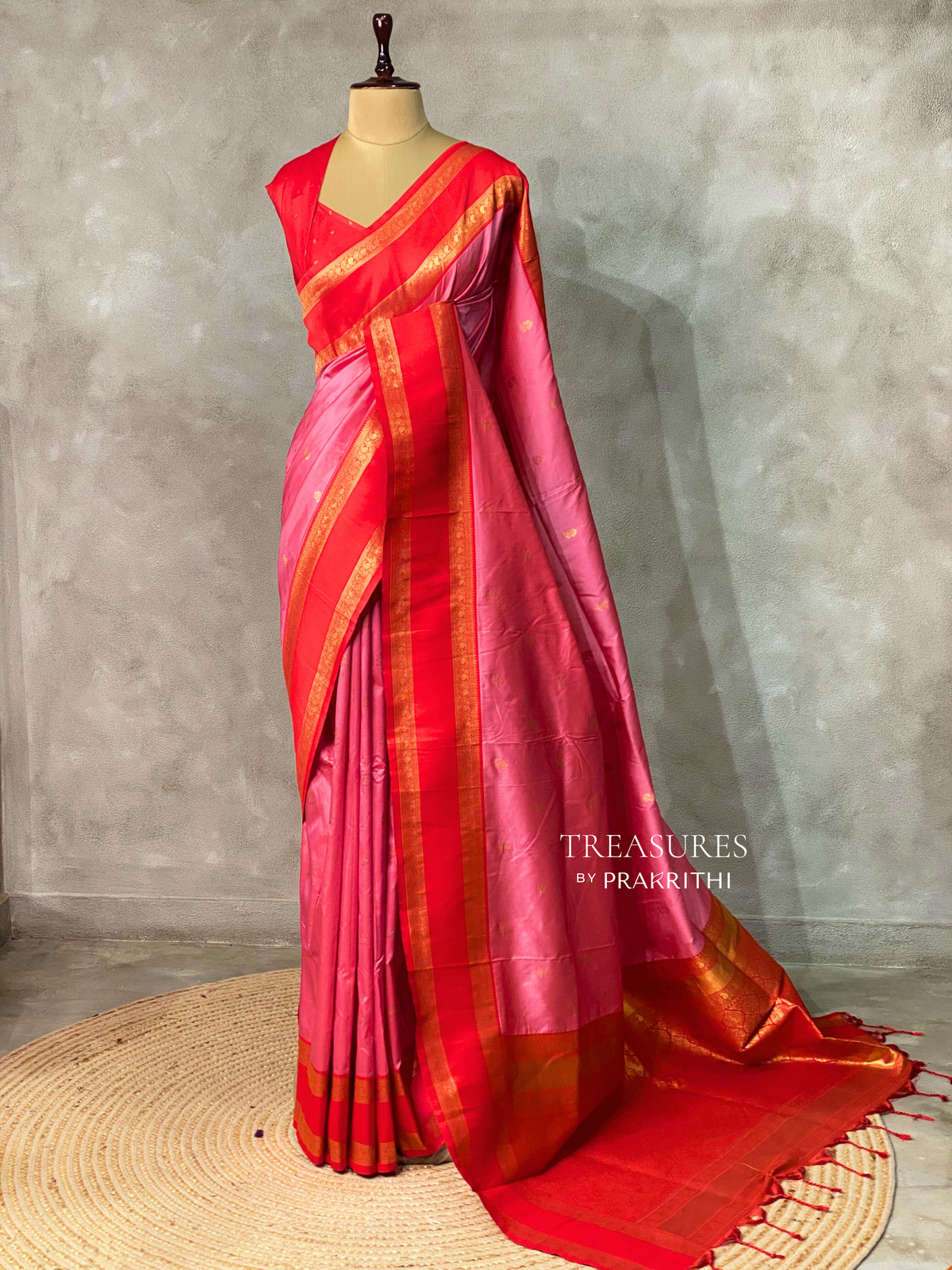 Pink and Red silk saree -BSP22
