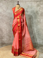 Peach and Red semi Banarasi silk saree -PIH43
