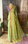 Green and lavender Linen tissue saree: PBR53