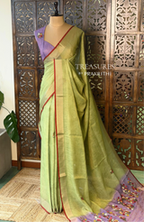 Green and lavender Linen tissue saree: PBR53