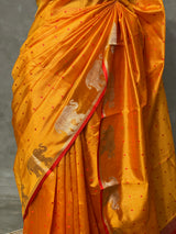 mustard yellow and red semi tusser saree- PST001D