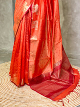 Peach and Maroon combo semi tusser saree- PST001B
