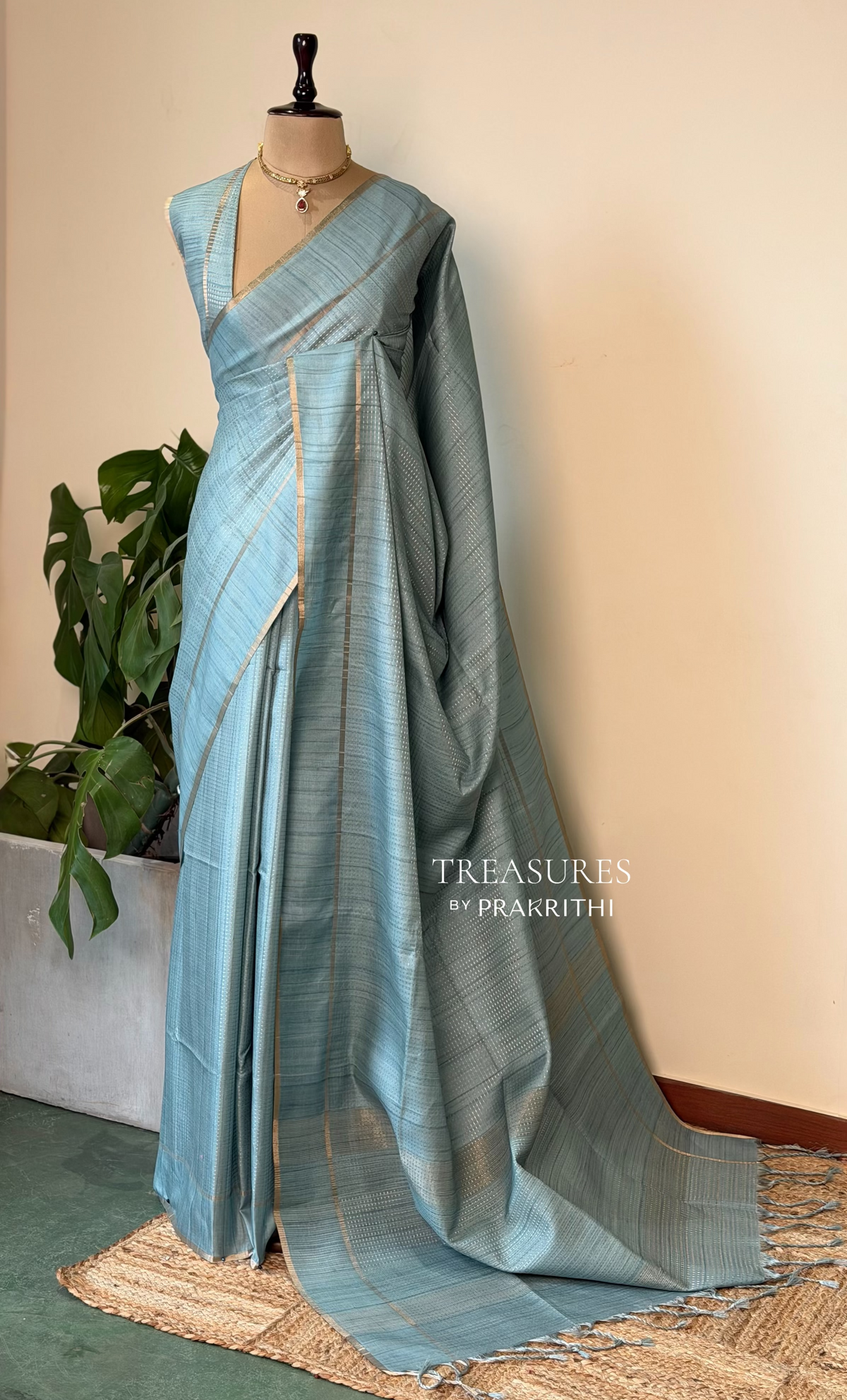 Pastal Blue tusser silk saree -PBR15B