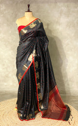 Black and maroon semi tusser saree- PST001A