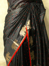 Black and maroon semi tusser saree- PST001A