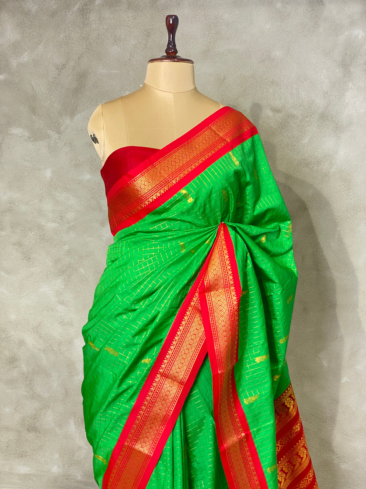Parrot green and Red Traditional Kanchi silk - PKANCHIPARROT