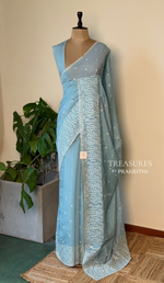 Blue Muslin silk saree -PBR17B