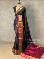 Black and magenta semi kanchipuram soft silk saree - PSSN155