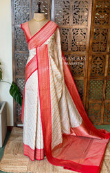 Sandal and Red khadial tissue Banarasi silk saree - RAZ5B