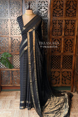 Black viscose Crepe saree - PBRVT1B