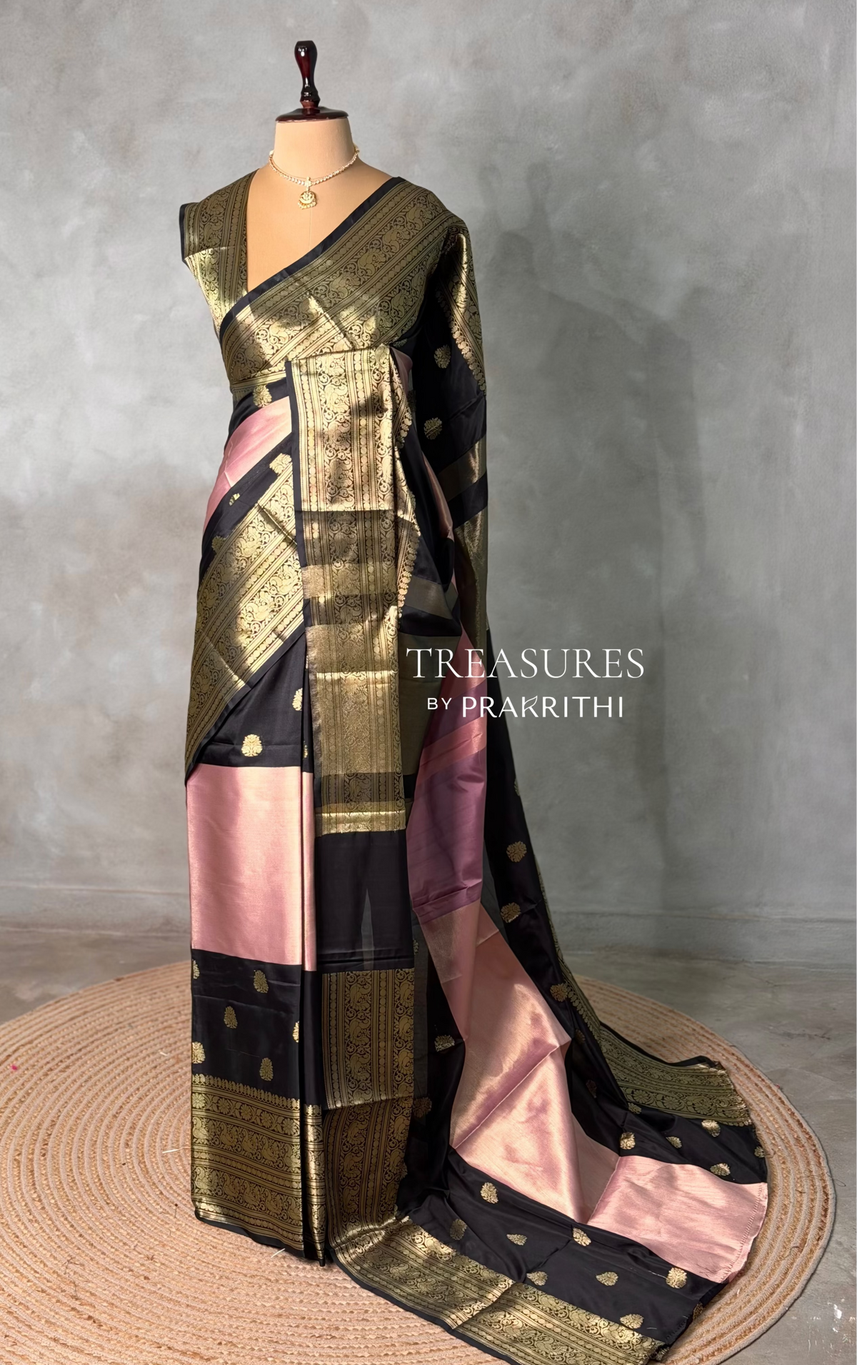 Black and Pink tissue Banarasi silk saree - PIH87