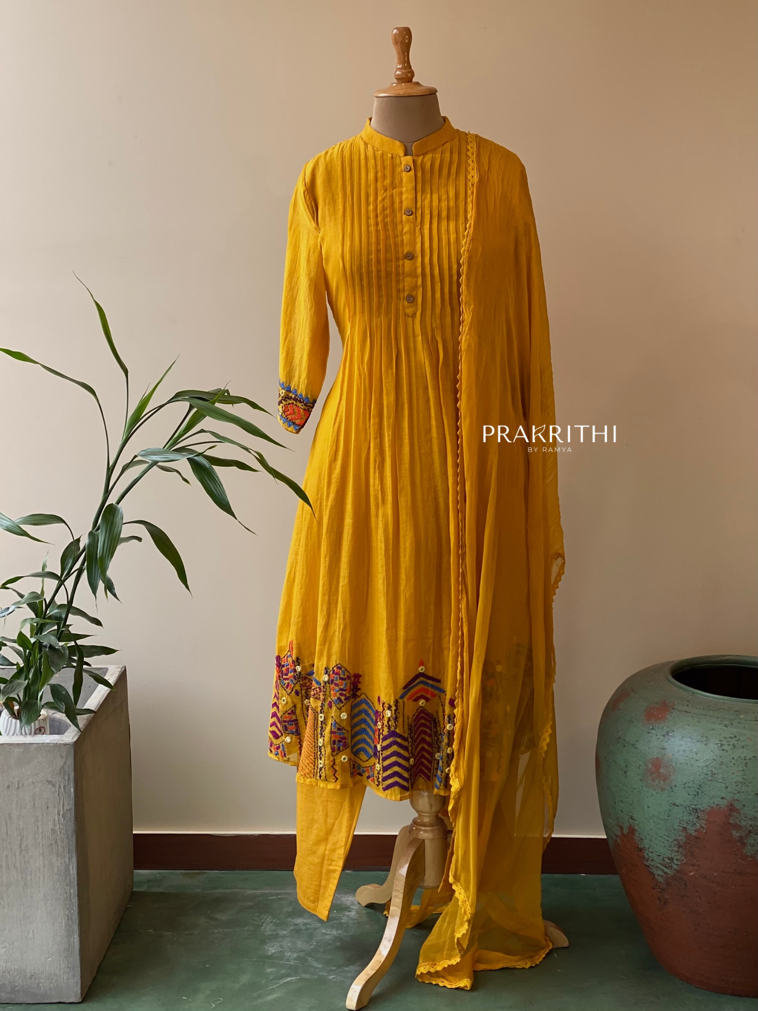 Yellow Pure mul chanderi salwar set -SMUL4 -SIZE40