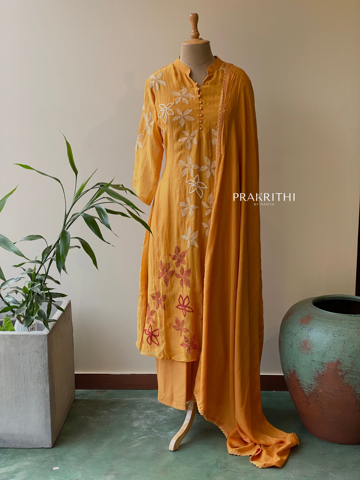 Yellow Pure mul chanderi salwar set -SMUL5 -SIZE44