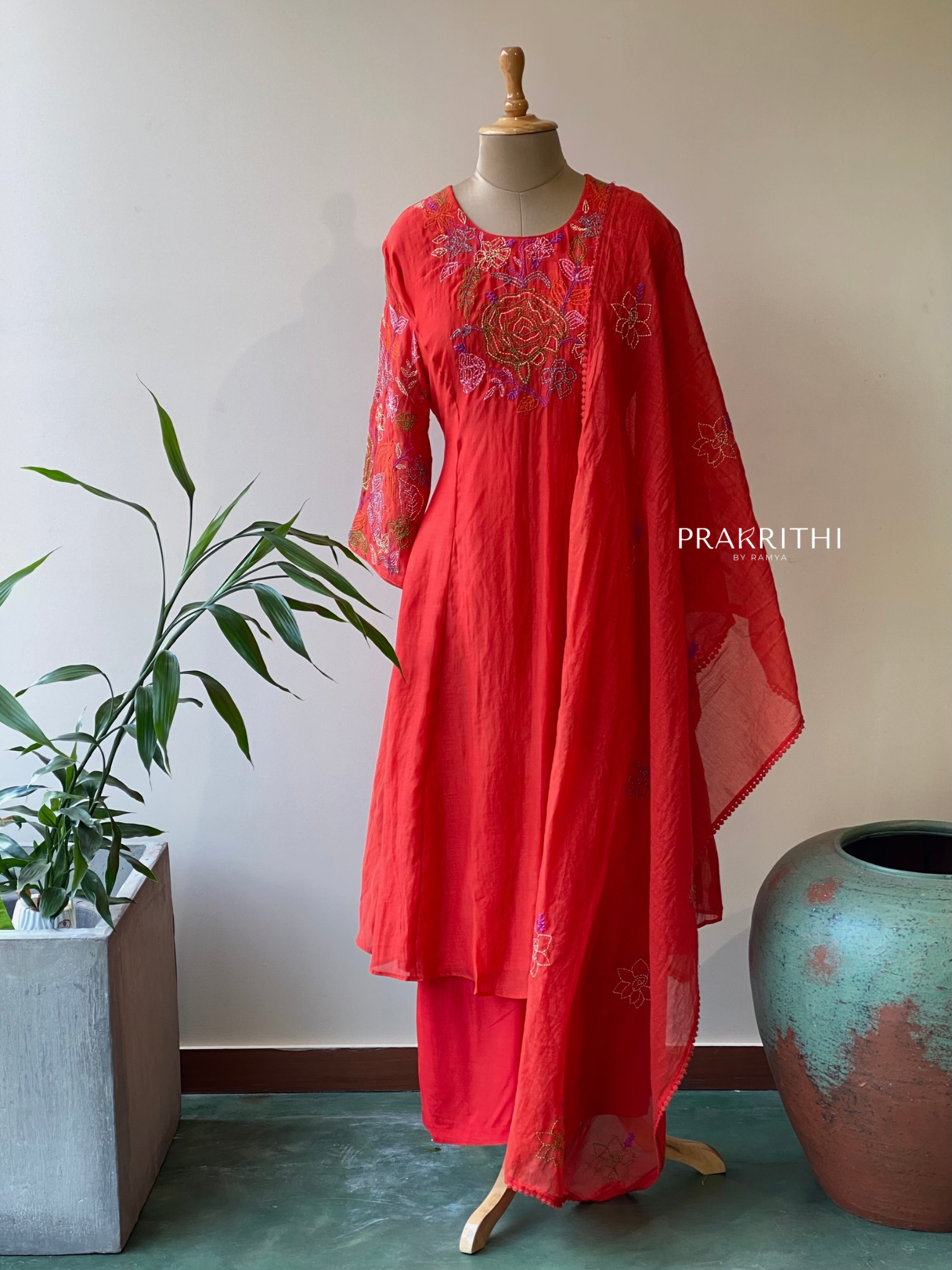 Red Pure mul chanderi salwar set -SMUL8 -SIZE46