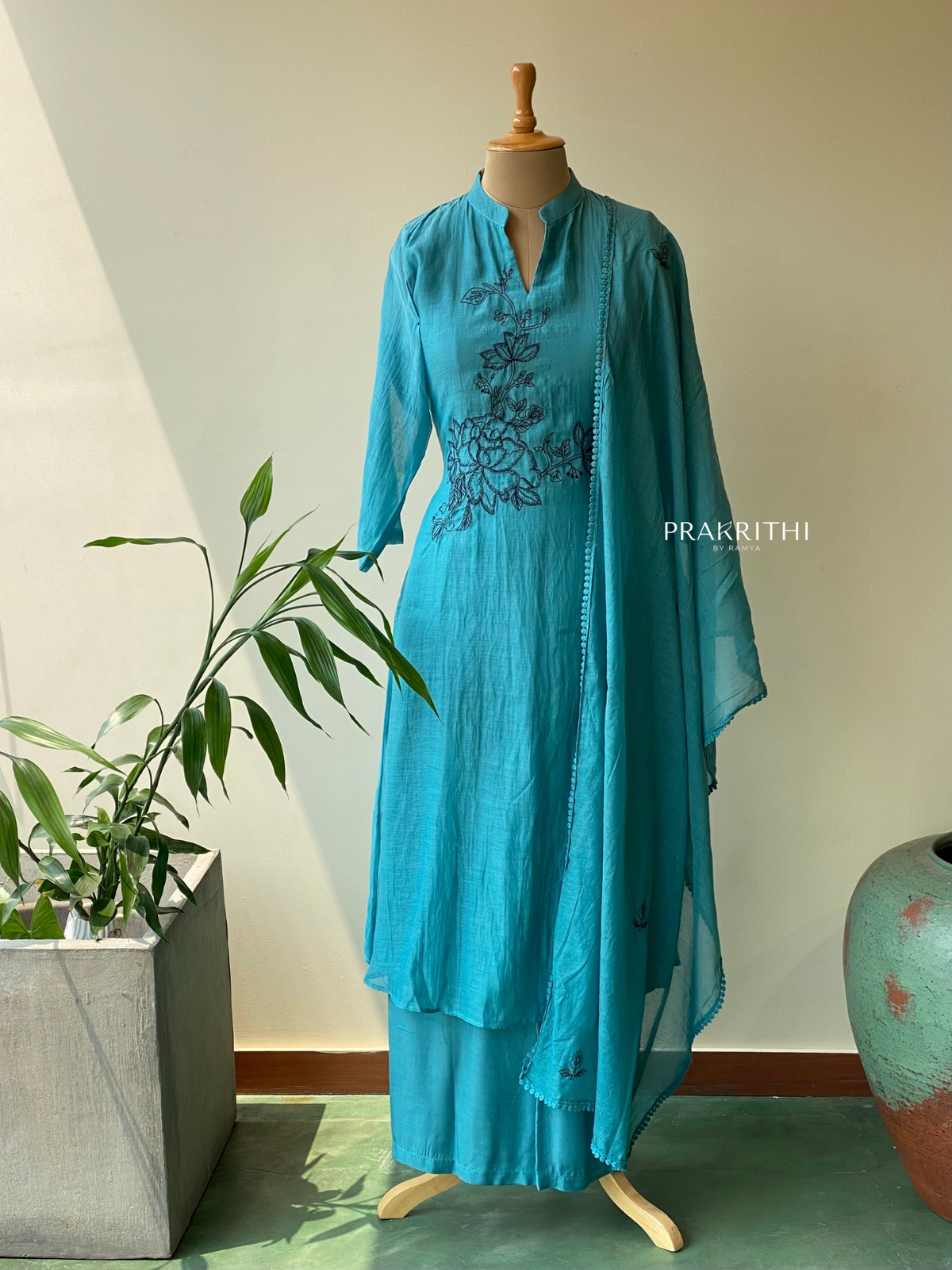 Blue Pure mul chanderi salwar set -SMUL12-SIZE40