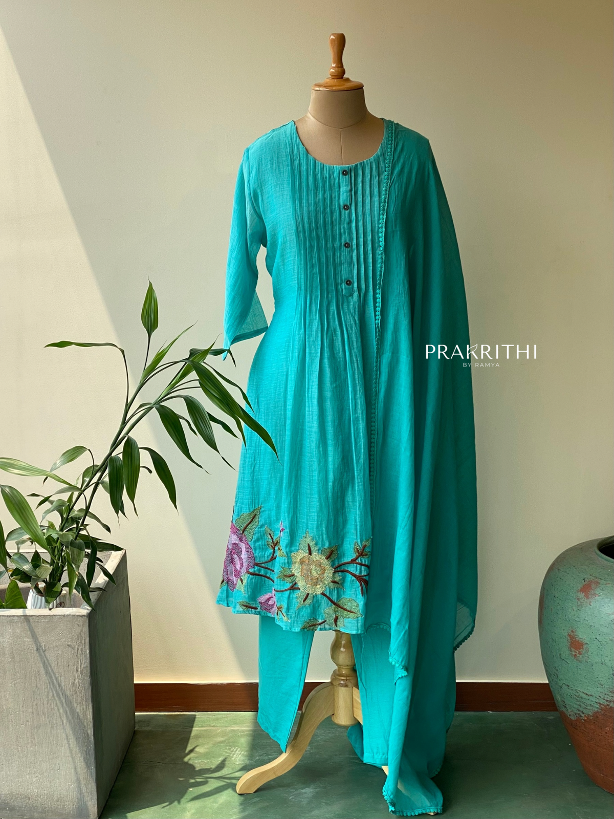 Blue Pure mul chanderi salwar set -SMUL16-SIZE44