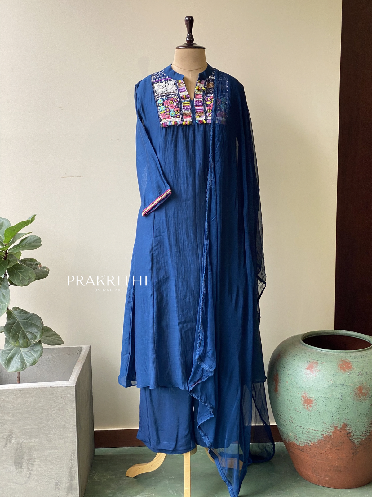 Blue Pure mul chanderi salwar set -SMUL21-SIZE40