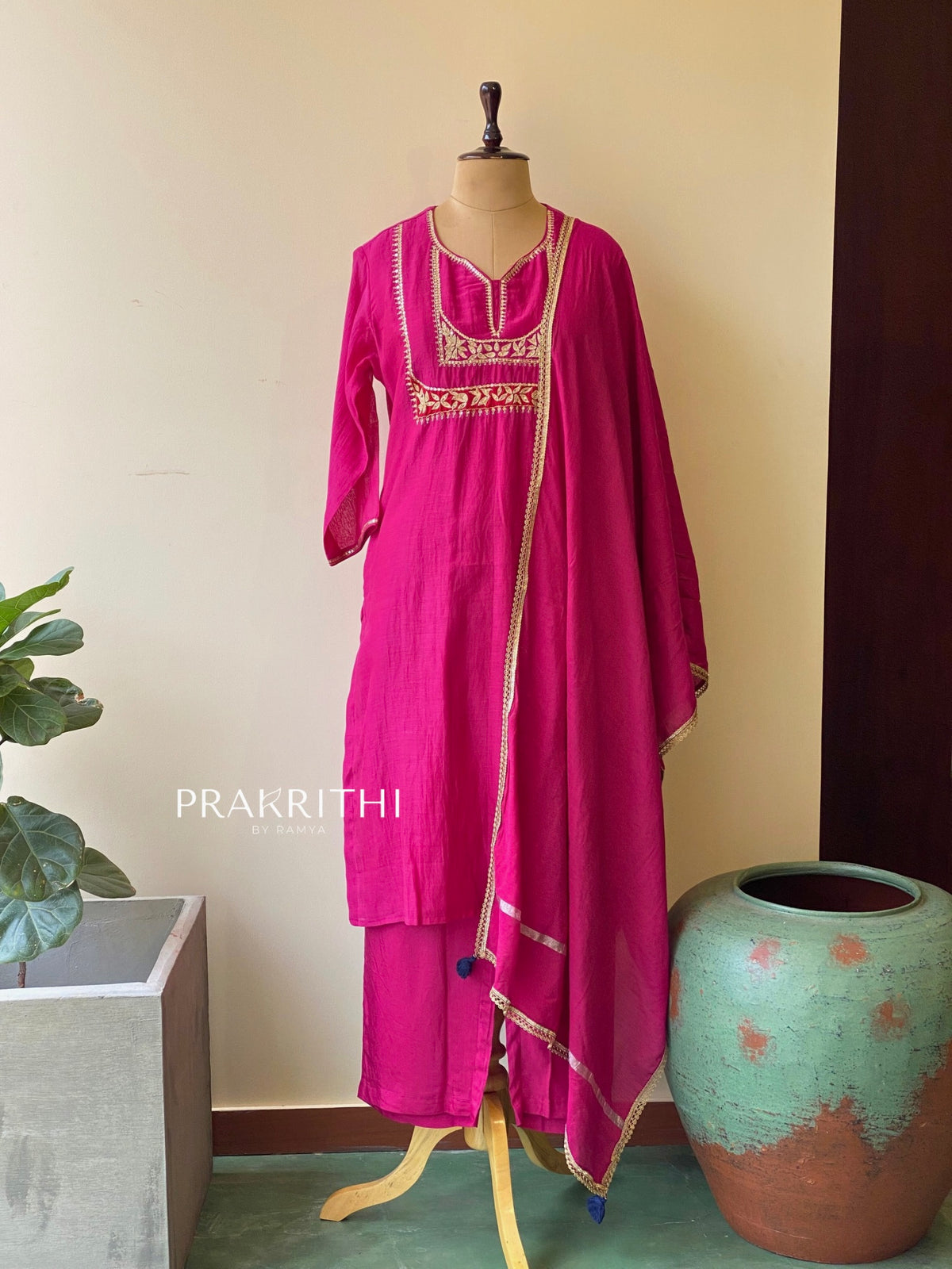 Rani pink mul chanderi salwar set -SMUL26- SIZE44