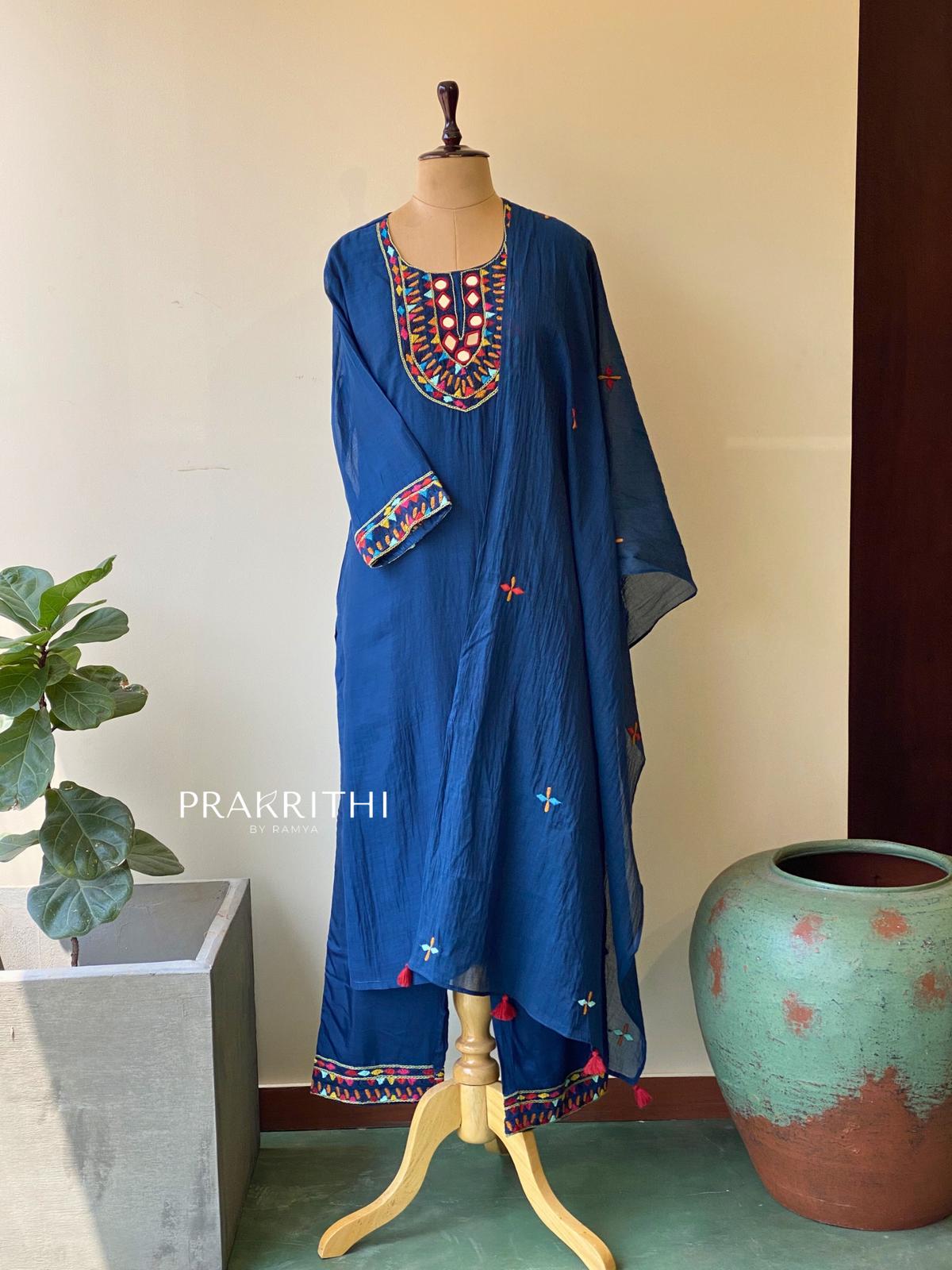 Blue mul chanderi salwar set -SMUL30- SIZE42