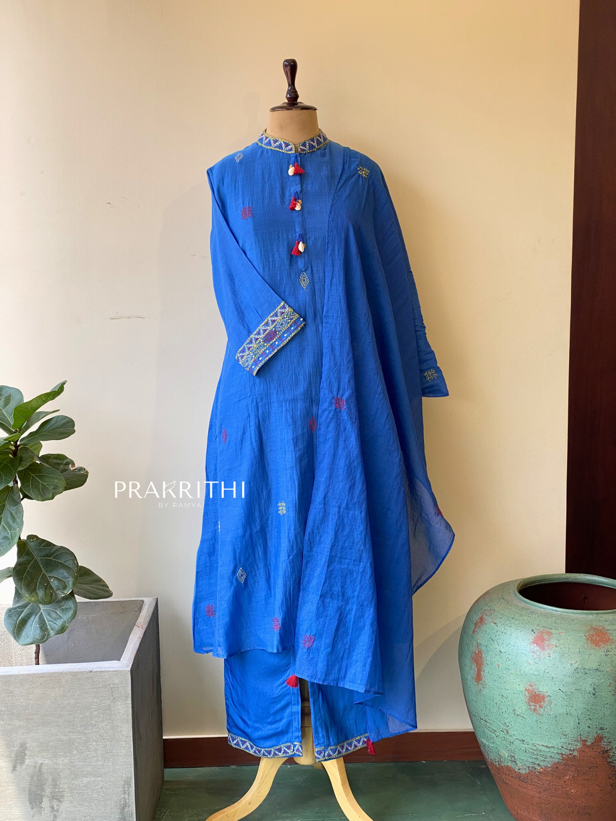 Blue Pure mul chanderi salwar set -SMUL33- SIZE42
