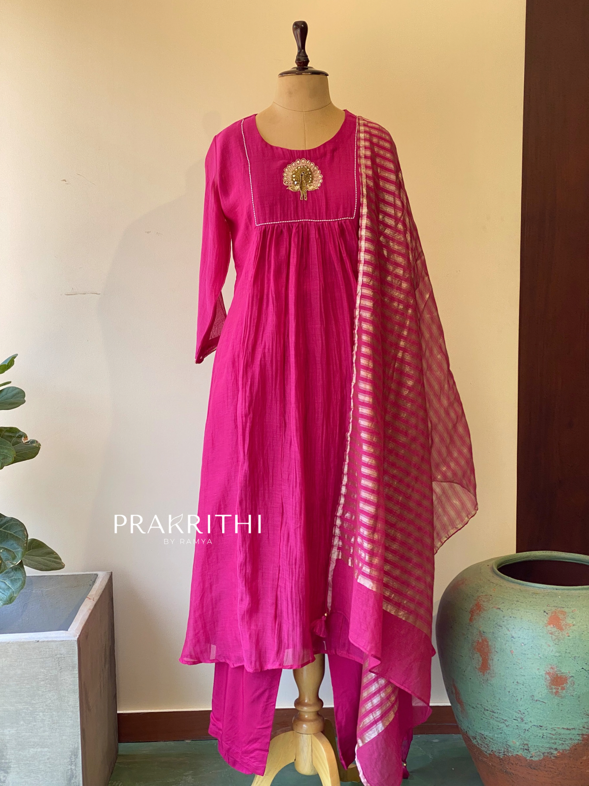 Rani Pink Pure mul chanderi salwar set -SMUL44- SIZE40