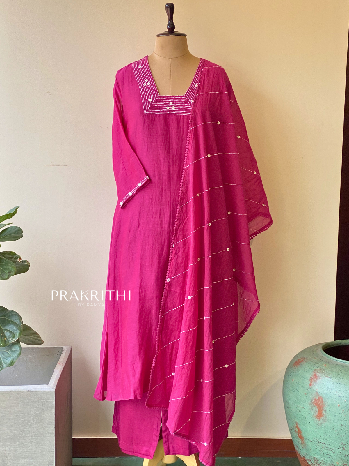 Rani Pink Pure mul chanderi salwar set -SMUL45- SIZE40