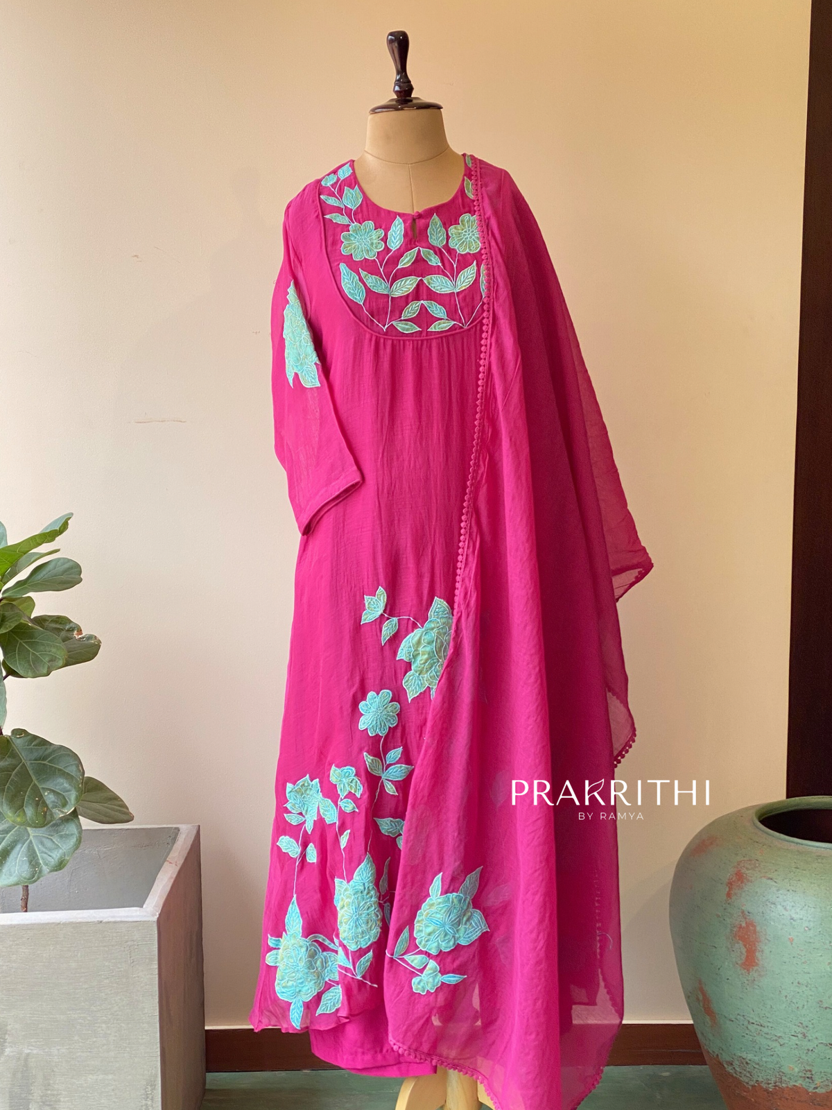 Rani Pink Pure mul chanderi salwar set -SMUL53- SIZE40