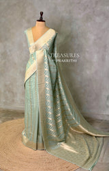 Aqua blue Banarasi Gerogette saree - PBRHS1G