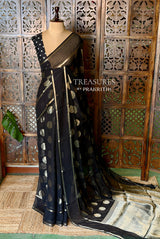 Black viscose georgette saree - PBRVT2A