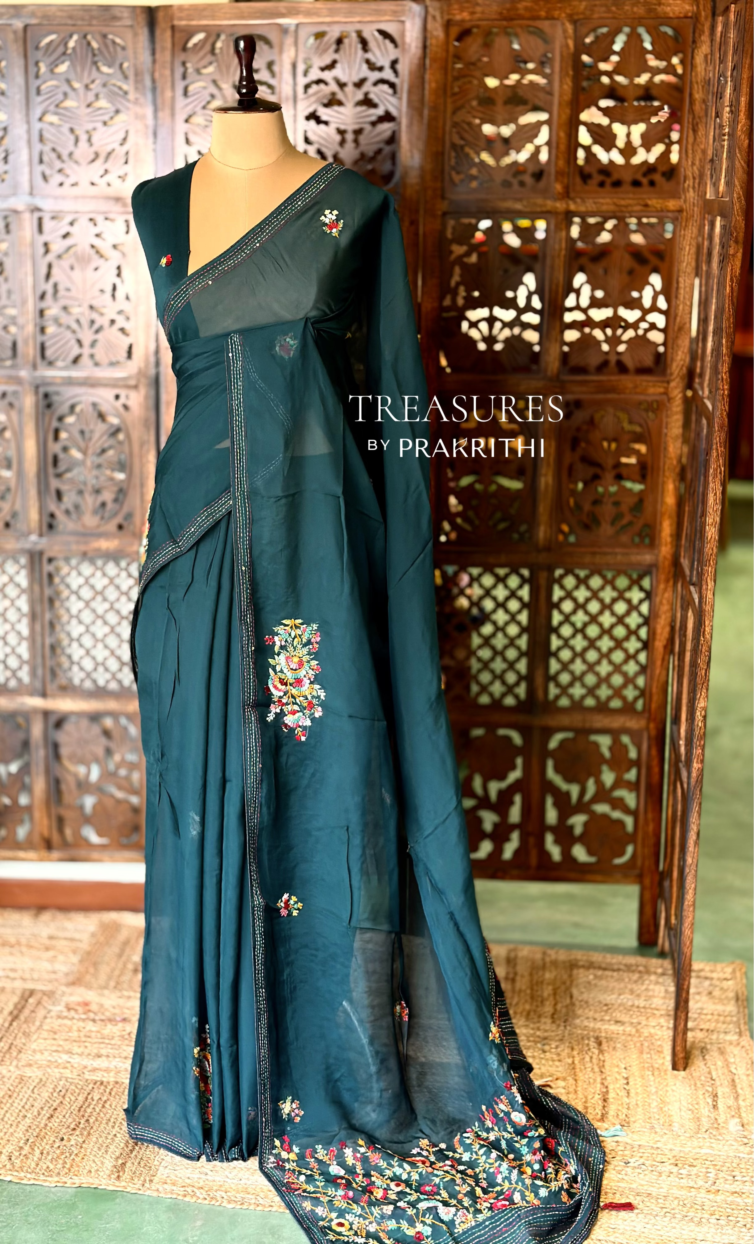 Dark green soft Chiffon saree : PBR52F1