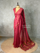 Maroon Chanderi silk cotton Jamdani woven saree- PBRJ12