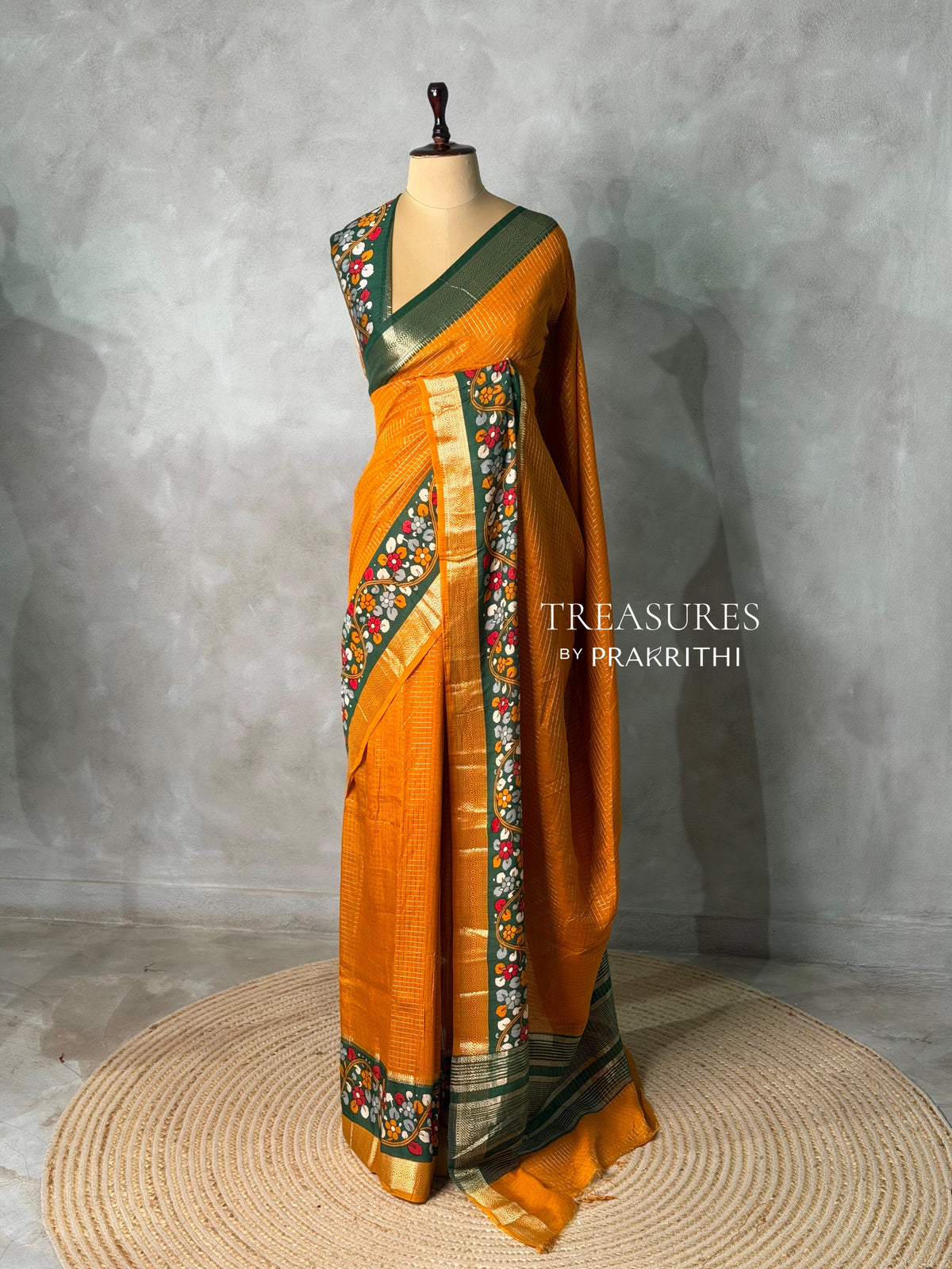 Mustard Yellow Georgette chanderi silk saree -PBR18F