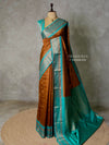 Brown and Aqua blue Silk saree - PBRZU1E