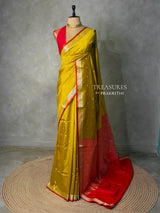 Olive Green and Red Silk saree - PBRZU2B