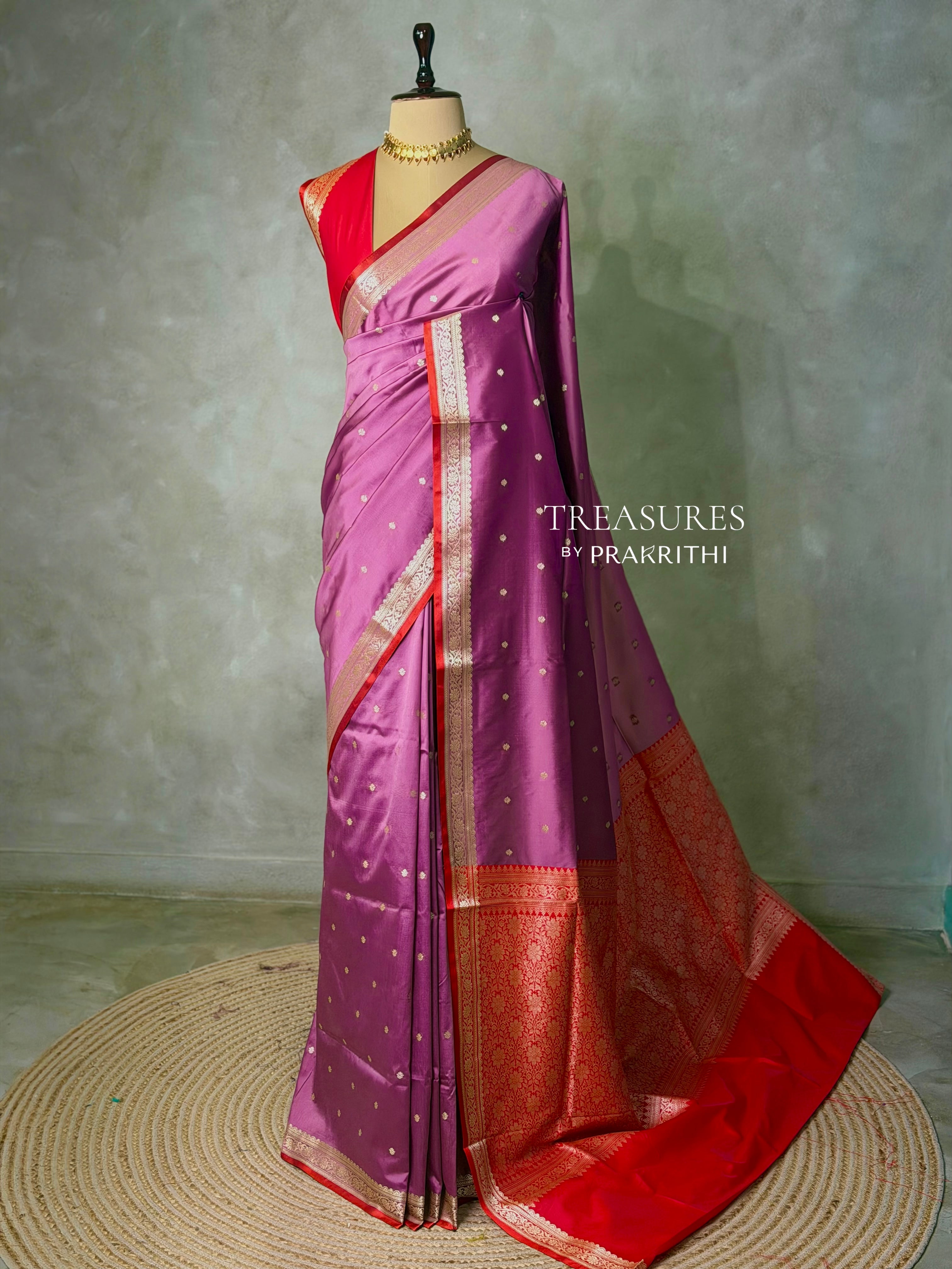 Onion Pink and Red Silk saree - PBRZU2C