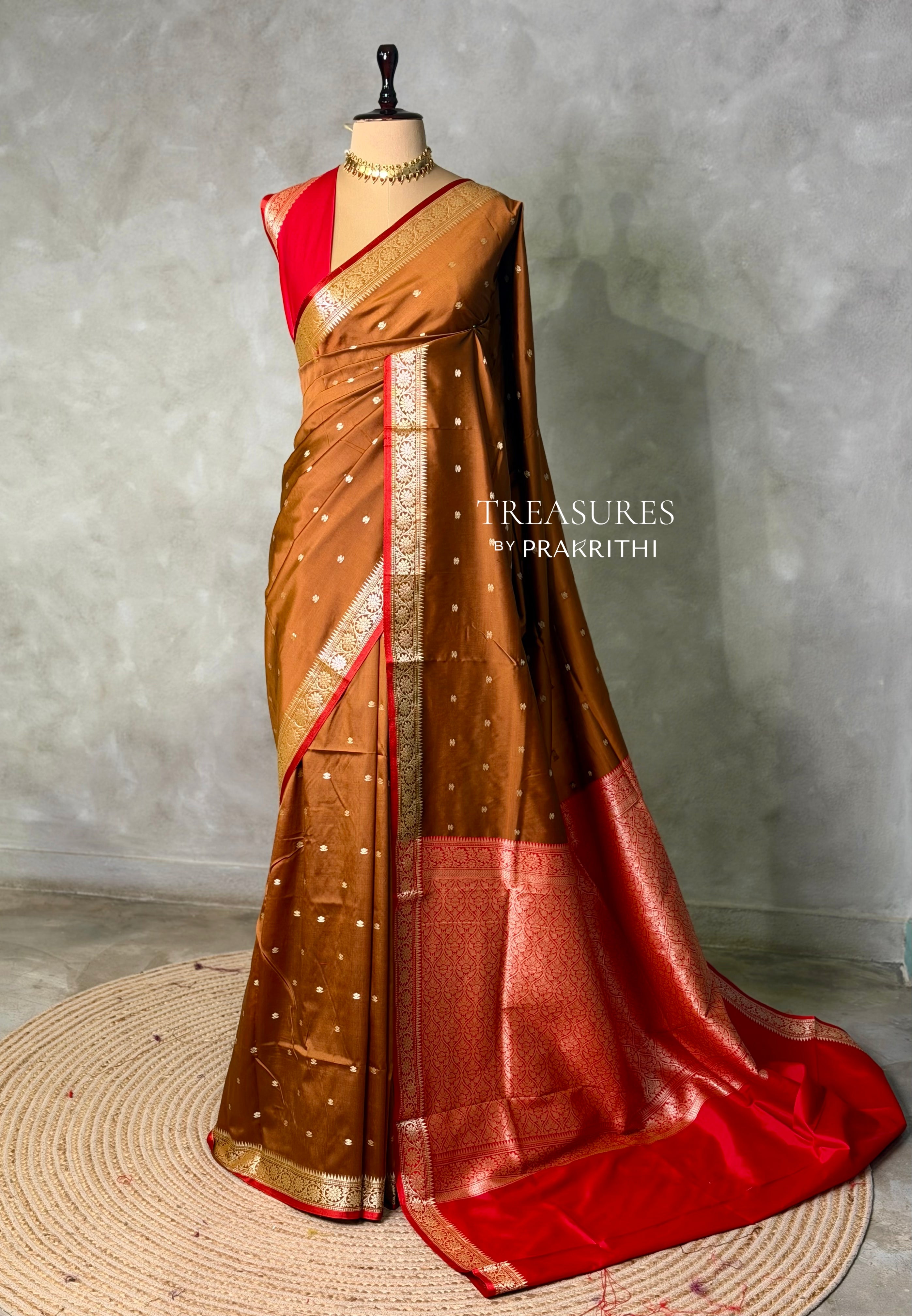 Light Brown and Red Silk saree - PBRZU2E