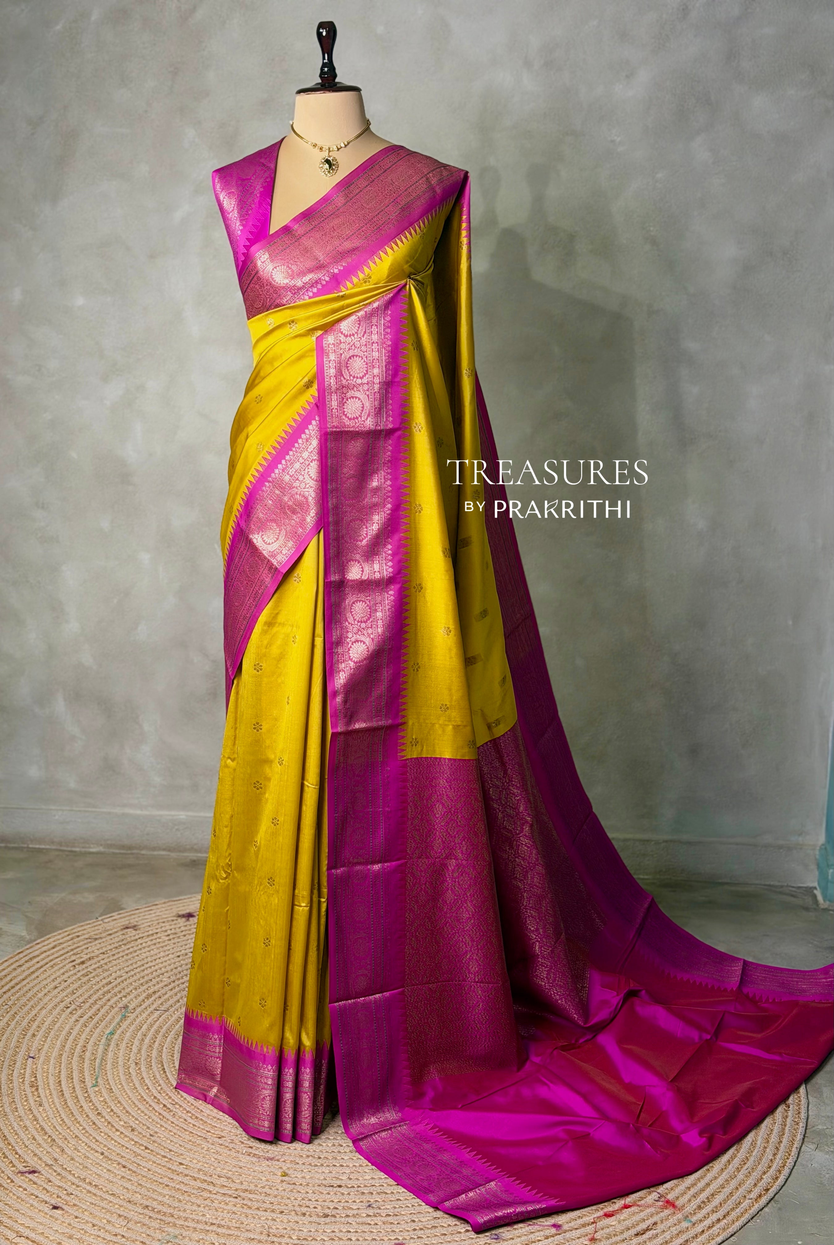 Mustard yellow and Magenta Silk saree - PBRZU3B