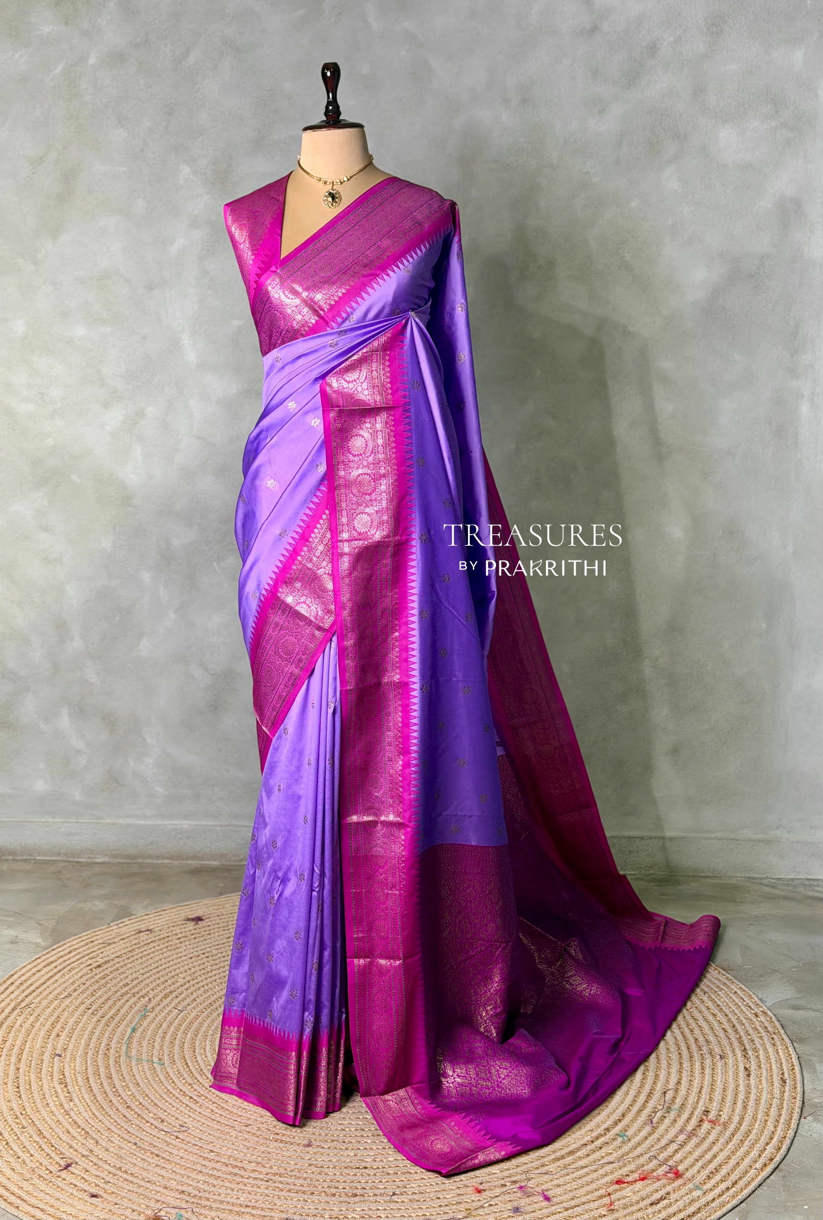 Deep Lavender and Magenta Silk saree - PBRZU3A