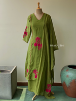 Olive Green and magenta mul chanderi salwar set -SMUL1 -SIZE40