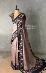 Black and aqua blue tusser silk saree- PBR58A